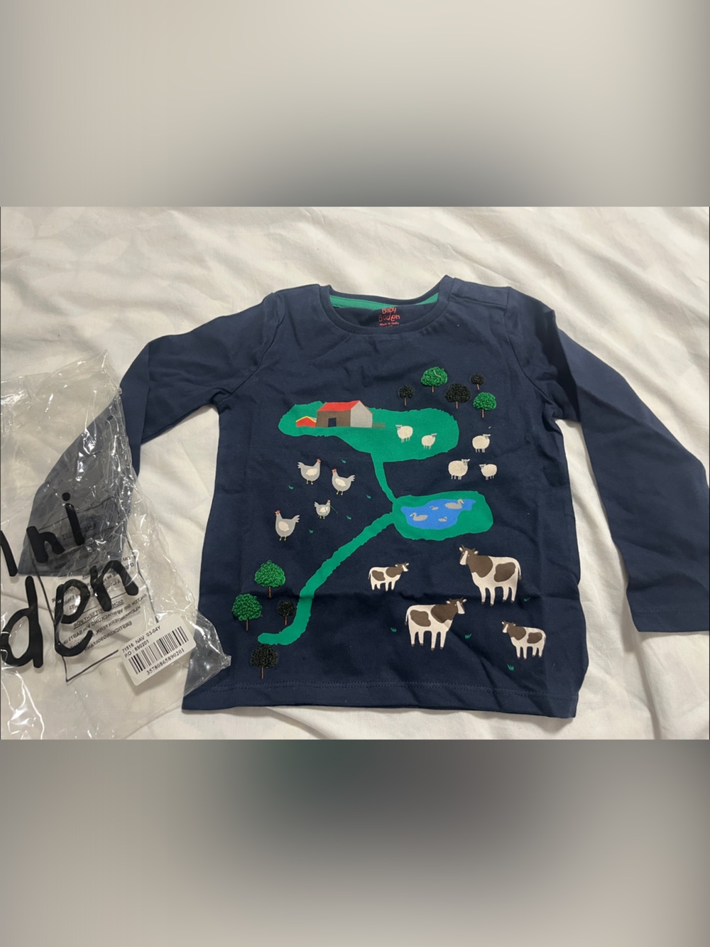 Baby Boden Navy Long-Sleeve Farm Scene Tee